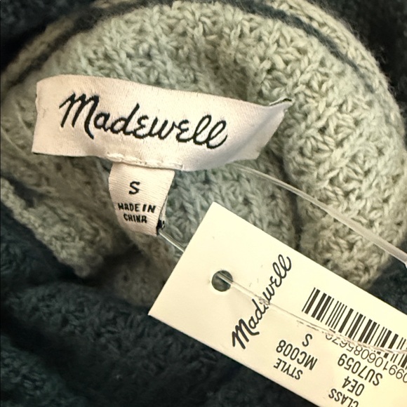 NWT Madewell Sweater Womens Sz Small Turtleneck Two Tone Green Criss Cross Back - Picture 3 of 4
